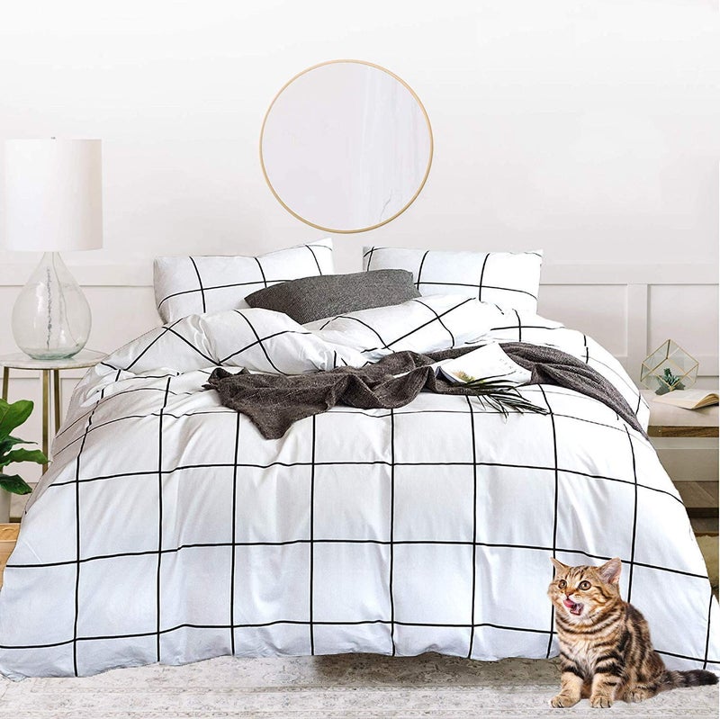 Houseri Plaid Black and White Comforter Set Queen Buffalo Checkered Bedding Comforters Queen Size for Teen Boys Girls Preppy White Grid Queen Soft Dorm Comforter Women Men Gingham Bedding Sets Queen - Image 1